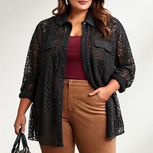 A510 • Black Lace Button-Down Shacket Top